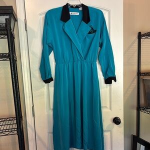 Vintage Elegant Teal Dress with Black Accents
